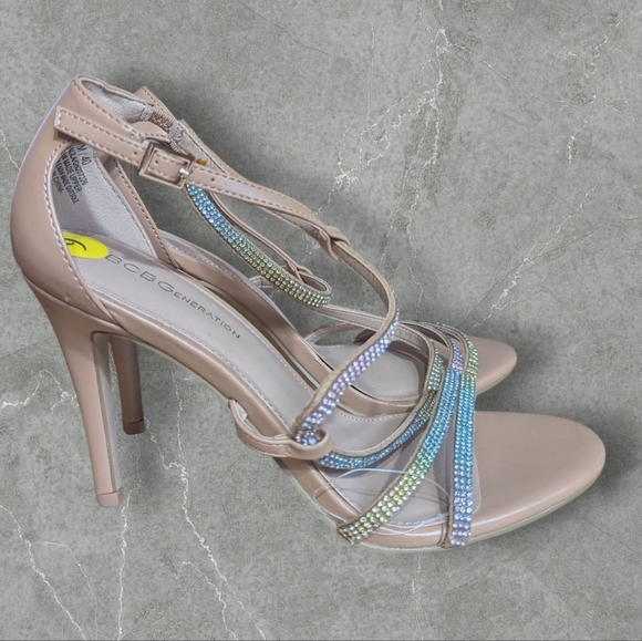 NWOT "Imperfect" BCBGeneration Nude Rhinestone Strappy Stiletto Heels – Size 9 - Picture 7 of 12